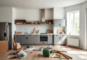 Modern kitchen undergoing renovation