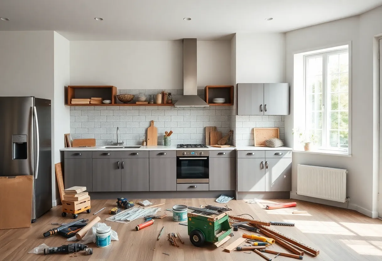 Modern kitchen undergoing renovation