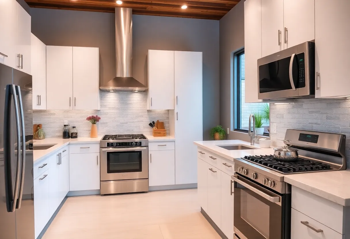 Renovated kitchen featuring high-end appliances and modern design.
