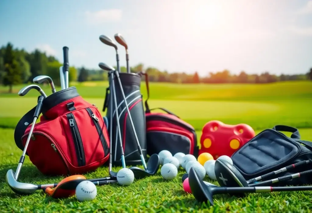 Modern golf bag with the latest clubs and accessories