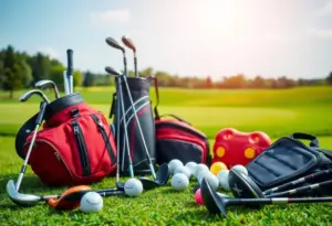 Modern golf bag with the latest clubs and accessories