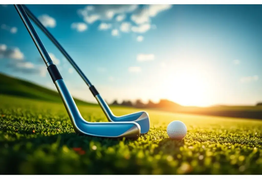 3D-printed golf clubs displayed on a golf course