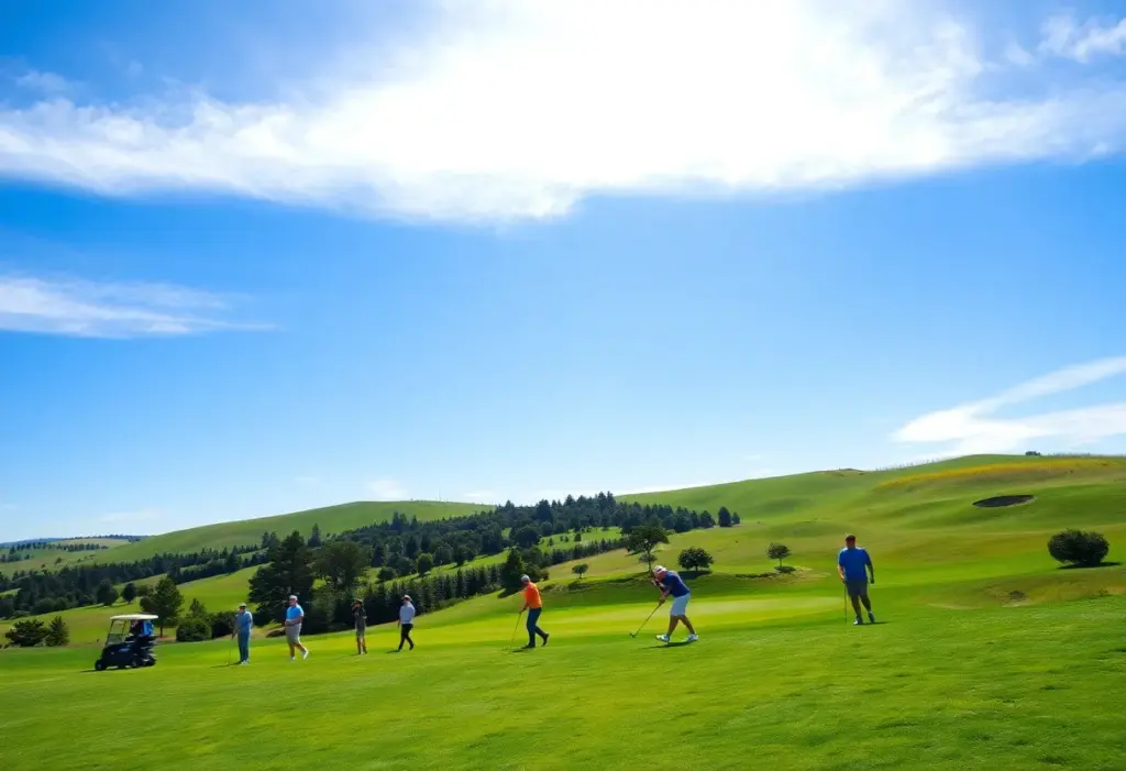Golfers on a lush golf course enjoying their game
