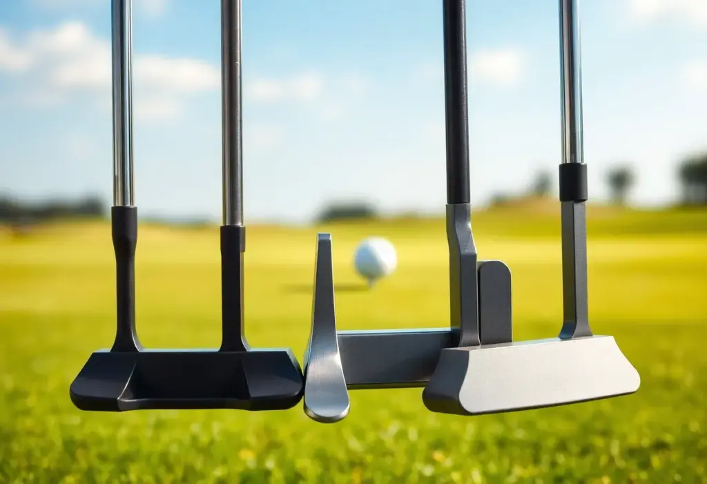 Mizuno M.CRAFT City Series putters showcased on a golf course