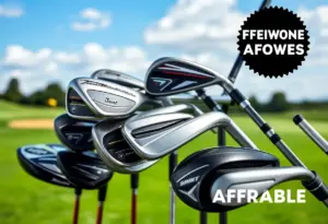 A set of Sub70 golf clubs displayed on a golf course