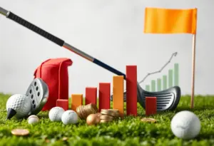 Titleist and FootJoy golf equipment displayed on a golf course.