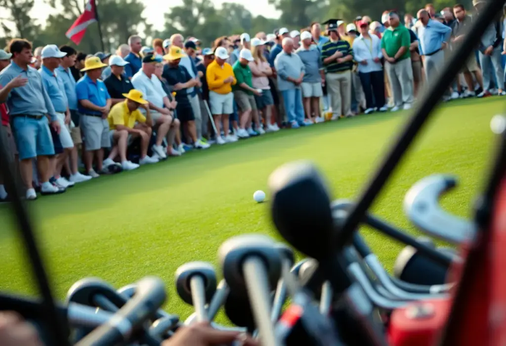 A thrilling Pro-Am golf event with spectators cheering.