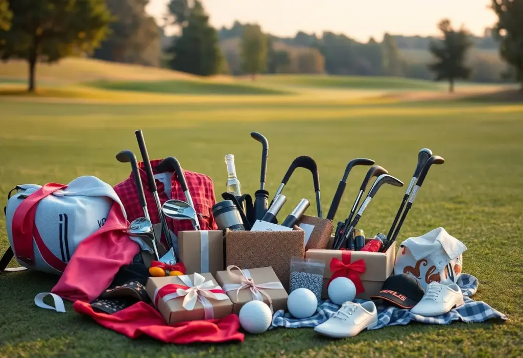 An assortment of golf gifts suitable for Valentine's Day