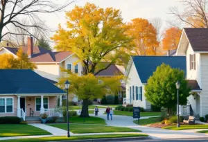 A neighborhood in Cleveland, OH, showcasing houses and a community atmosphere for first-time homebuyers.