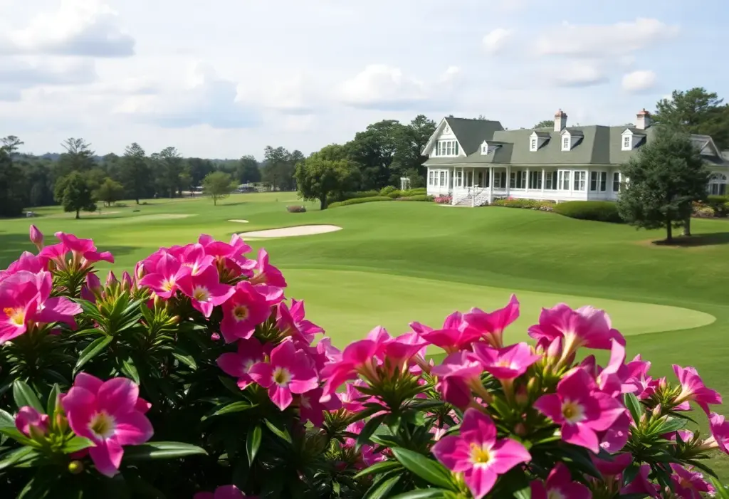 Beautiful landscape of Augusta National Golf Club during the Masters tournament.