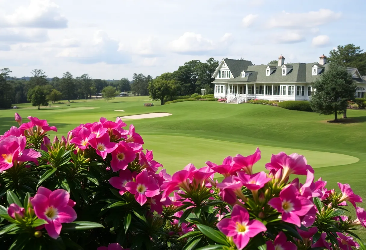 Beautiful landscape of Augusta National Golf Club during the Masters tournament.