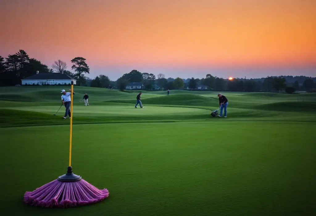 Maintenance staff quietly working on Augusta National Golf Course at night