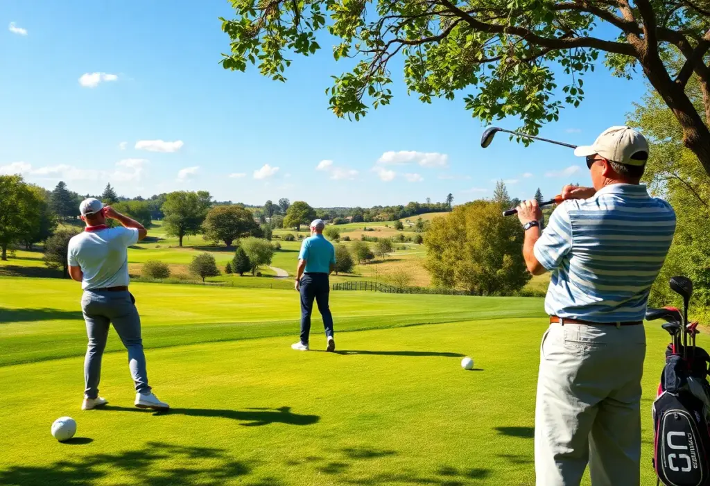 Golfers getting fitted for custom golf clubs at Austad's Golf store.