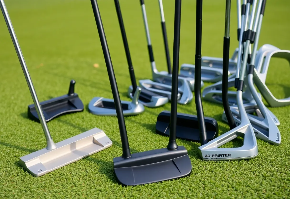 3D-printed putters and irons by COBRA Golf on a golf course