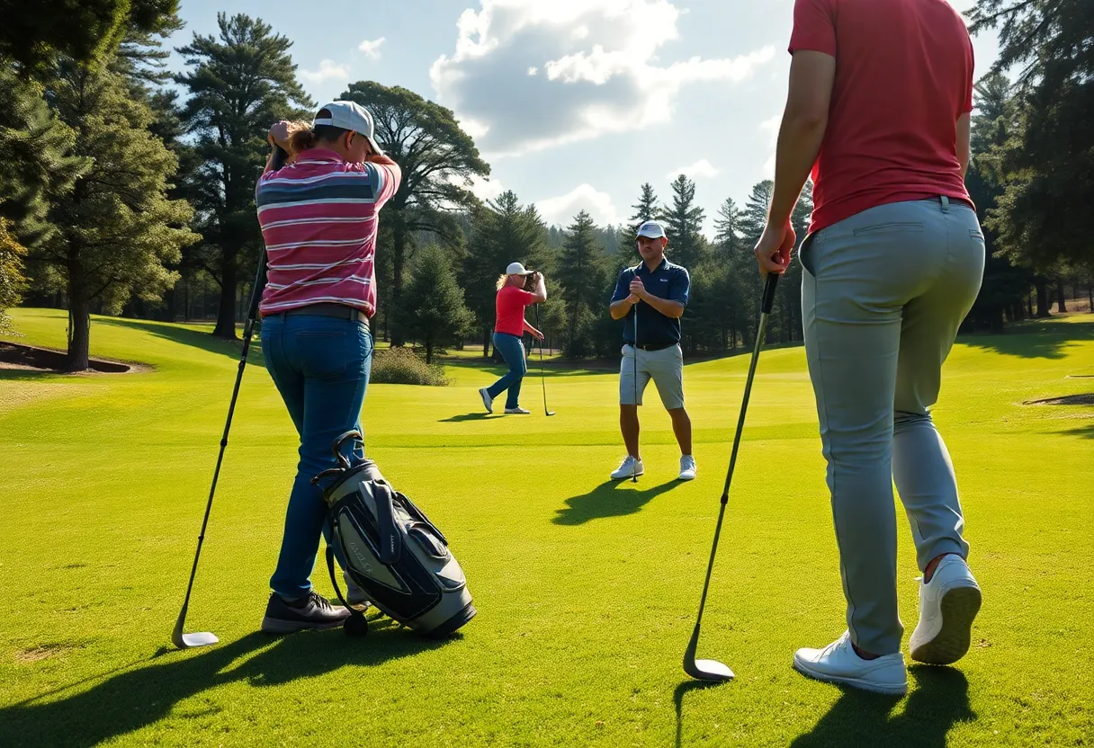 Golfers experiencing custom fitting with PXG clubs at a beautiful golf course
