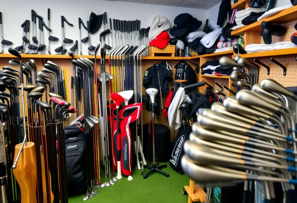 Customized golf clubs displayed beautifully on a golf course.